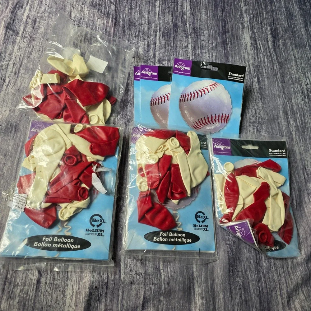 Anagram Baseball Foil‎ Balloons & Red White Latex Balloons Party Decorations